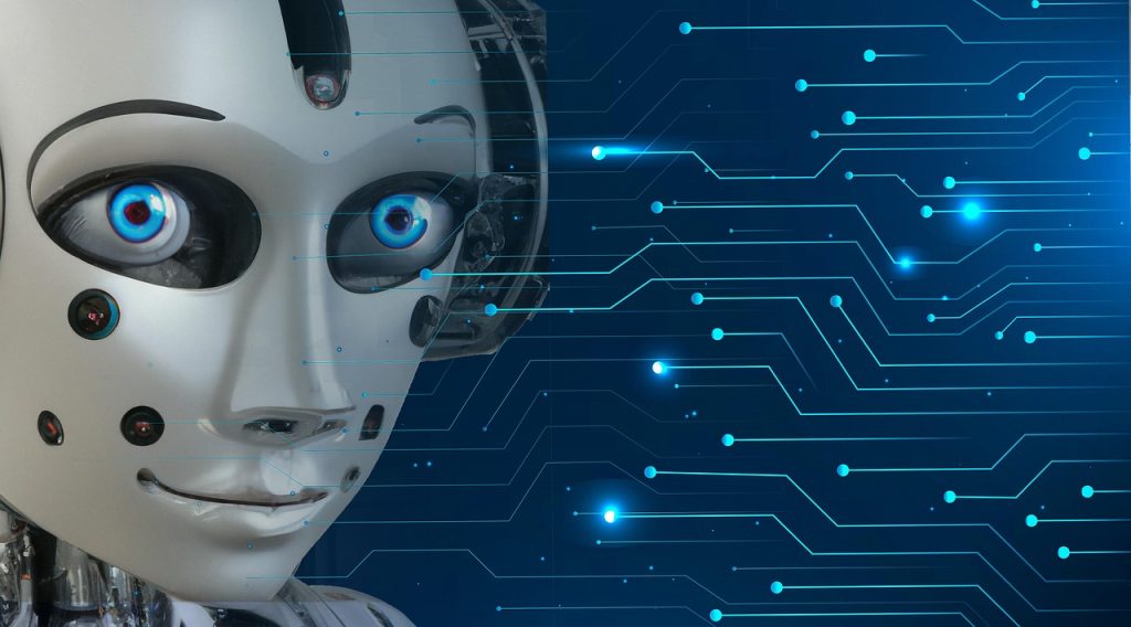 A humanoid AI robot representing how intelligent chatbots and AI assistants are transforming human resources through automation, data-driven decision-making, and virtual employee support.